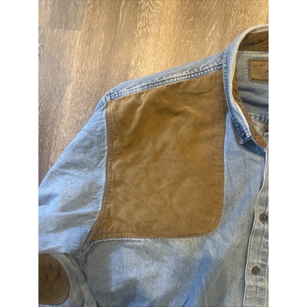 North River Outfitters Denim Mens XXL Shooting Shirt Button Down Elbow Pads - Picture 5 of 11